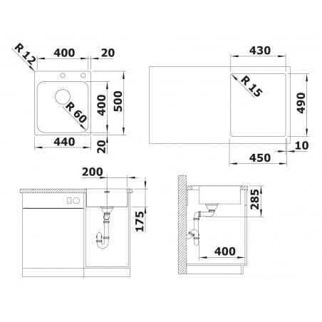 Kuchyňský dřez Blanco Supra 400-IF/A R12, kartáčovaný, s táhlem