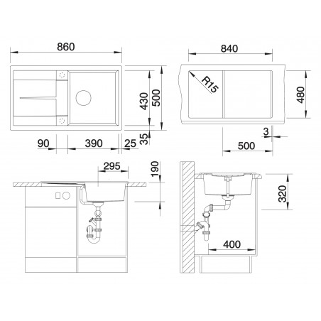 Kuchyňský dřez Blanco Metra 5 S Černá, s excentrem