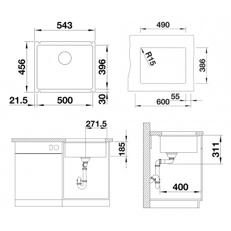 Kuchyňský dřez Blanco Subline 500-U Zářivě bílá