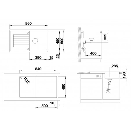 Kuchyňský dřez Blanco Zia 5 S Černá, s excentrem