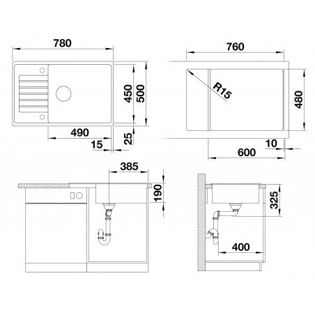 Kuchyňský dřez Blanco Zia XL 6 S Compact Černá, s excentrem