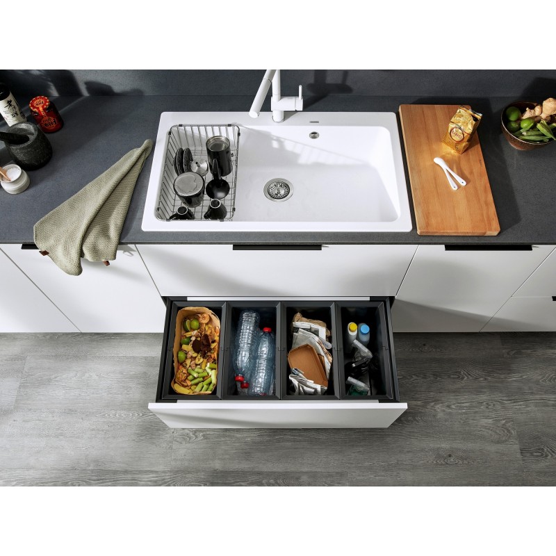 Blanco, sistema di cestini per raccolta differenziata, FLEXON II, Alluminio, plastica, nero, 50 cm Unterschrank
