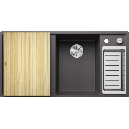 Kuchyňský dřez Blanco Axia III 6 S Šedá skála, pravý, s dřevěnou krájecí deskou a miskou