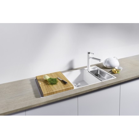 Kuchyňský dřez Blanco Axia III 6 S-F Bílá, levý, s dřevěnou krájecí deskou a miskou