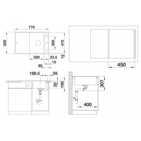 Kuchyňský dřez Blanco Axia III 45 S-F Antracit, se skleněnou krájecí deskou