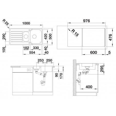 Kuchyňský dřez Blanco Lantos II 6 S-IF Kartáčovaný, s excentrem a miskou