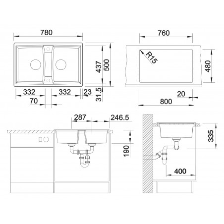 Kuchyňský dřez Blanco Lexa 8 Černá, s excentrem