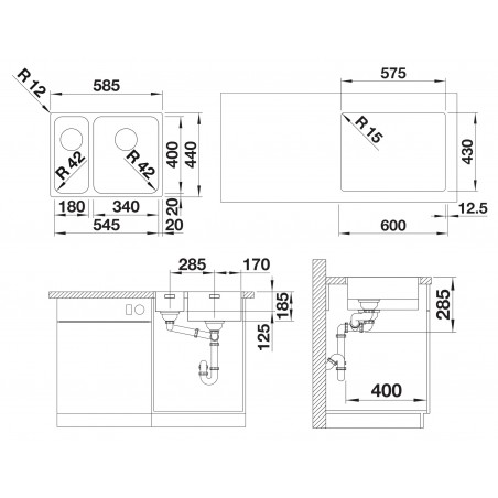 Kuchyňský dřez Blanco Solis 340/180-IF Kartáčovaný, pravý