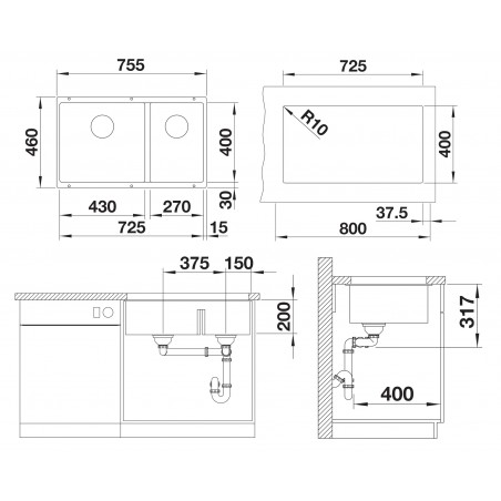 Kuchyňský dřez Blanco Subline 430/270-U Černá
