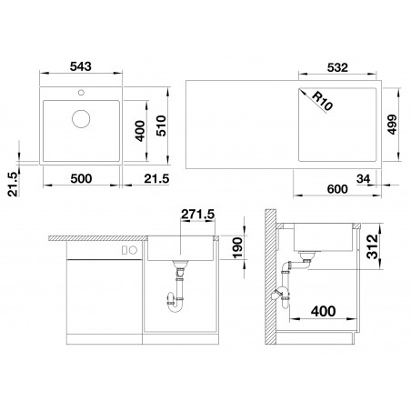 Kuchyňský dřez Blanco Subline 500-IF/A Bílá, s excentrem