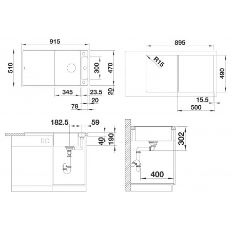 Kuchyňský dřez Blanco Axia III 5 S Bílá soft, s dřevěnou krájecí deskou