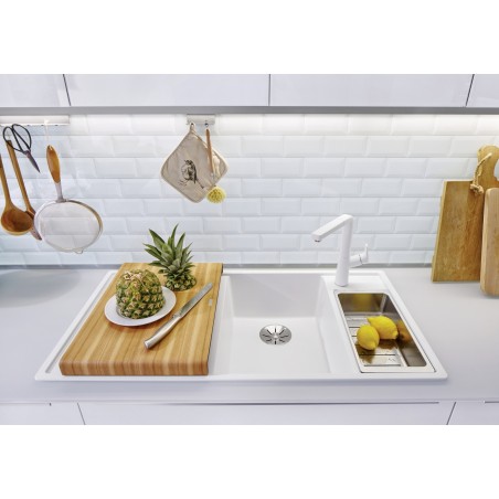 Kuchyňský dřez Blanco Axia III 6 S Bílá soft, levý, s dřevěnou krájecí deskou a miskou