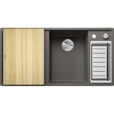 Kuchyňský dřez Blanco Axia III 6 S Šedá vulkán, pravý, s dřevěnou krájecí deskou a miskou