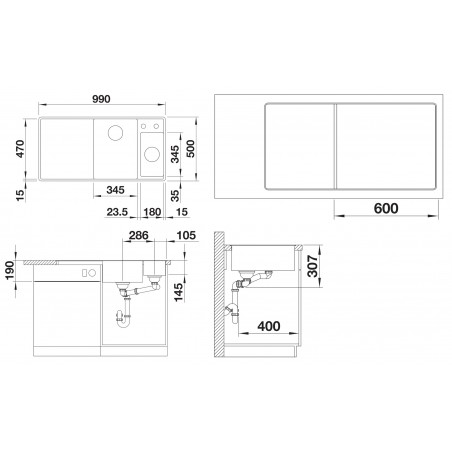 Kuchyňský dřez Blanco Axia III 6 S-F Bílá soft, pravý, s dřevěnou krájecí deskou a miskou