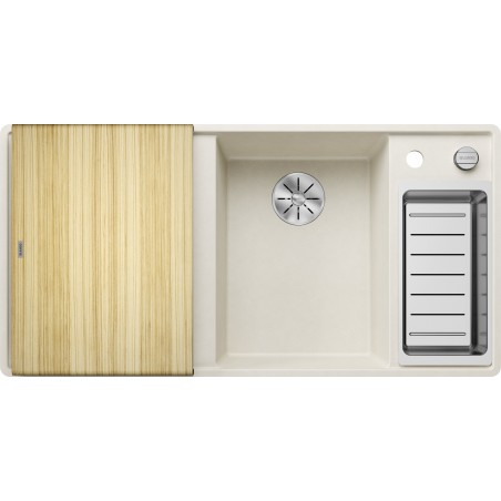Kuchyňský dřez Blanco Axia III 6 S-F Bílá soft, pravý, s dřevěnou krájecí deskou a miskou