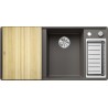 Kuchyňský dřez Blanco Axia III 6 S-F Šedá vulkán, pravý, s dřevěnou krájecí deskou a miskou