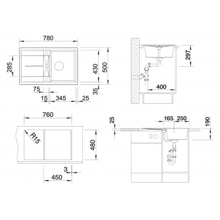 Kuchyňský dřez Blanco Metra 45 S Bílá soft, s excentrem