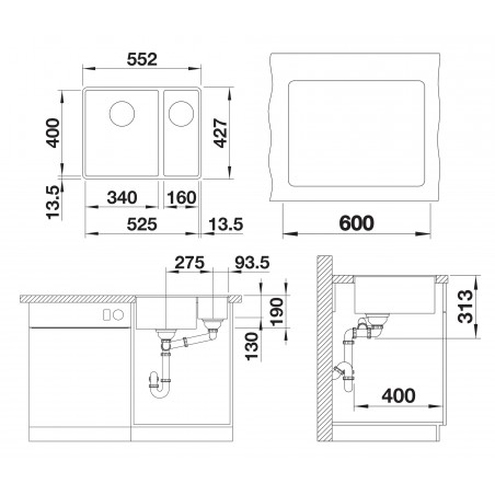 Kuchyňský dřez Blanco Subline 340/160-F Bílá soft