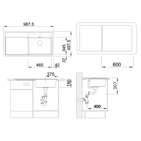 Kuchyňský dřez Blanco Zenar XL 6 S-F Bílá soft, levý