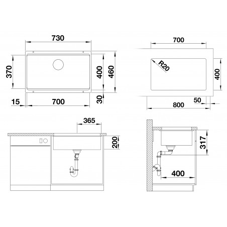 Kuchyňský dřez Blanco Etagon 700-U Šedá vulkán, bez příslušenství, s pojezdy