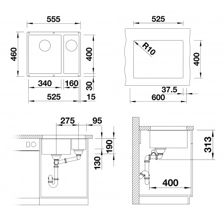 Kuchyňský dřez Blanco Subline 340/160-U Kávová, pravý, bez příslušenství