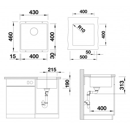 Kuchyňský dřez Blanco Subline 400-U Šedá vulkán, bez příslušenství