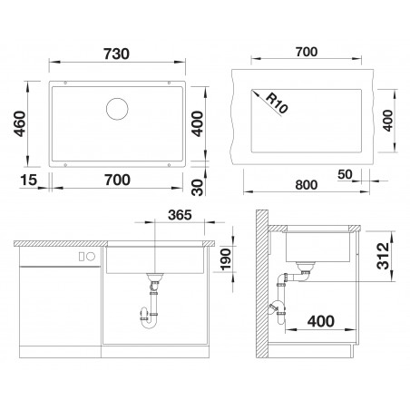 Kuchyňský dřez Blanco Subline 700-U Šedá vulkán, bez příslušenství