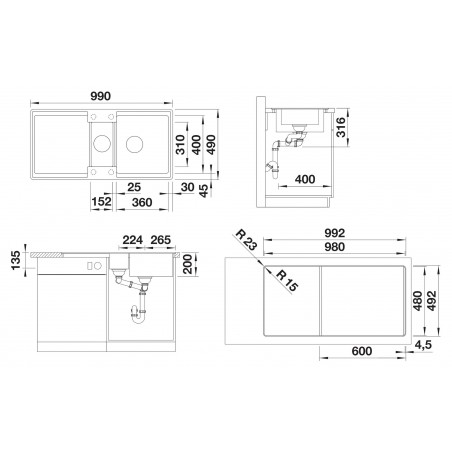 Kuchyňský dřez Blanco Adira 6 S-F Šedá skála, s mřížkou