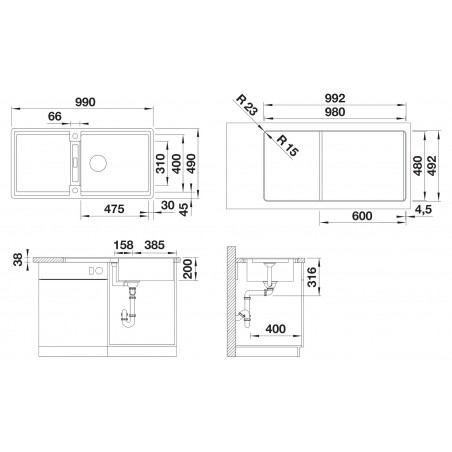 Kuchyňský dřez Blanco Adira XL 6 S-F Šedá skála, s mřížkou