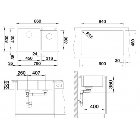 Kuchyňský dřez Blanco Pleon 9 Bílá soft, levý